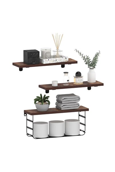 vasemouh Set of 3 Vasemouh Floating Shelves, Rustic Wood, Living Room, Bathro...