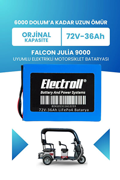 ELECTROLL Falcon Julia 9000 Uyumlu Batarya LiFePO4 72V 36Ah Elektrikli Motors...