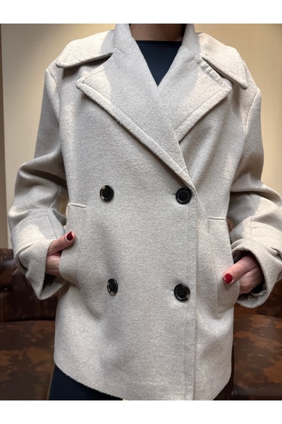 Muibu Bej Yün Karışımlı Kaşe Kaban