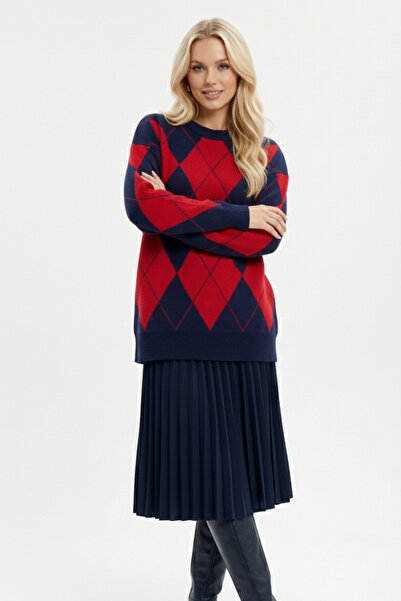 ABAY GİYİM Crew Neck Diamond Patterned Knitwear Sweater