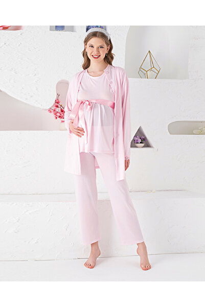 JENİKA Розов комплект от 3 части за бременни и след раждане с копчета, дантел...