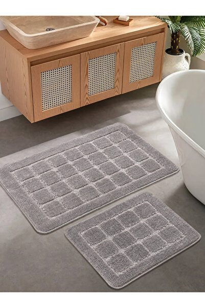 Konfor Halı Natural Non-Slip Base Bath Mat Set Long-Lasting Soft Textured Wat...