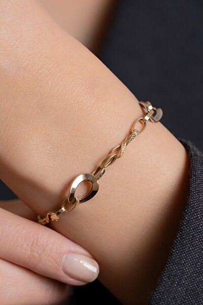 Bayar Gold 14 Ayara Altın Sonsuzluk Hallow Bileklik-TK