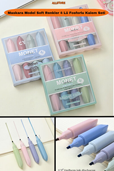 ALLStore Maskara Model Soft Renkler 4 Lü Fosforlu Kalem Seti
