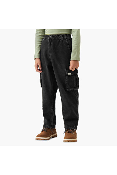 Juniors Boys Jeans with Cargo Pockets - Cotton - Elastic Waist - Regular Fit