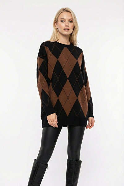 ABAY GİYİM Crew Neck Diamond Patterned Knitwear Sweater