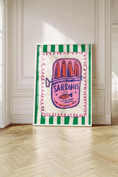 Buka Shops Pop-Art Sardalya Konservesi - Beyaz Çerçeveli Tablo