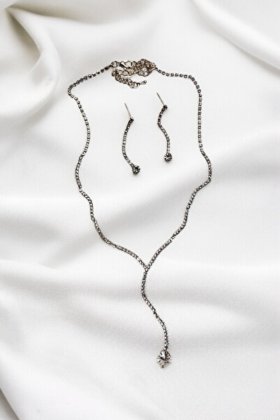 PETEK AKSESUAR Stone Evening Dress Water Way Necklace Earring Set