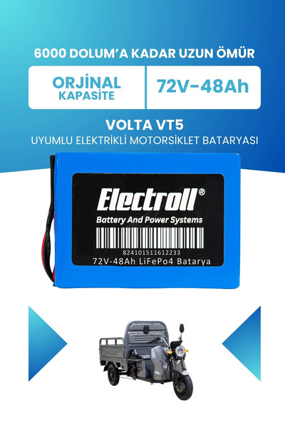 ELECTROLL Volta Vt5 Uyumlu Batarya (Standart Kapasite) LiFePO4 72V 48Ah Elekt...