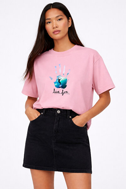 LORVEX T-Shirt Oversized Unisex Li̇ve Free B Printed 100% Cotton