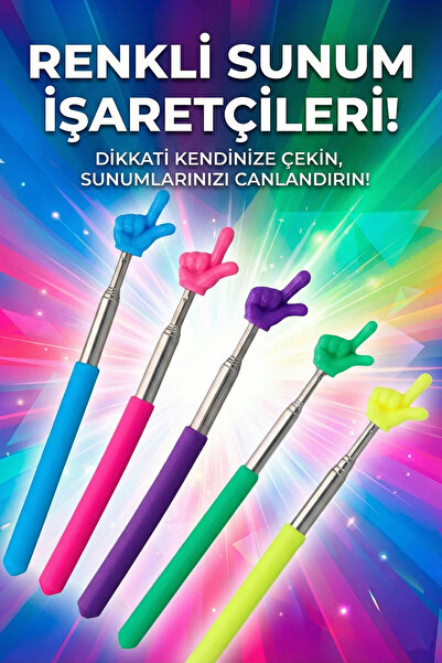 Tilbe Home Portatif Uzayabilir Parmak Şeklinde Sevimli Öğretmen İşaret Tahta Çubuğu Teleskopik Çubuk 20cm 67cm