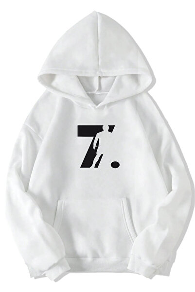Rivox Men's White Hooded Oversized Sweatshirt Cr7 Printed