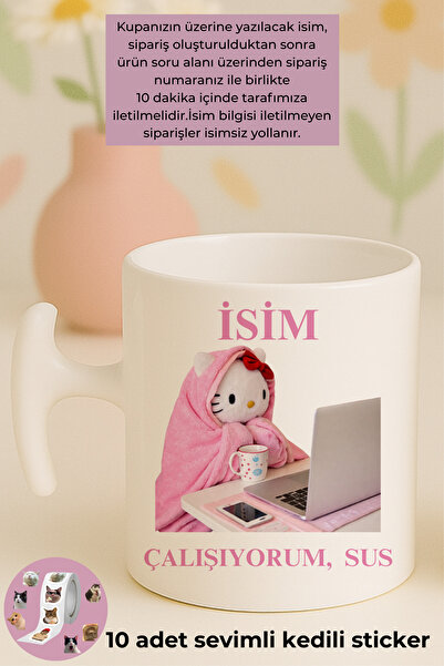 Witchy Co İsme Özel, Hello Kitty Çalışıyorum Sus Yazılı Komik Kupa Bardak ve ...