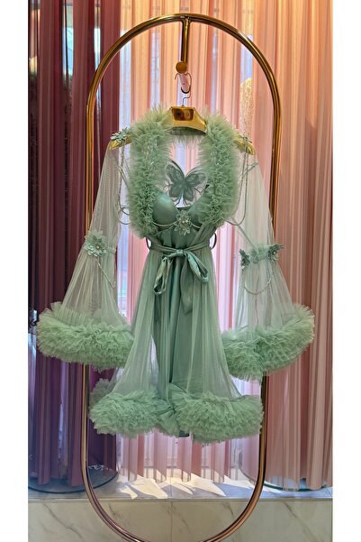 Limas lingerie Special Design Tulle, 2-Piece Short Dressing Gown with Diamond...