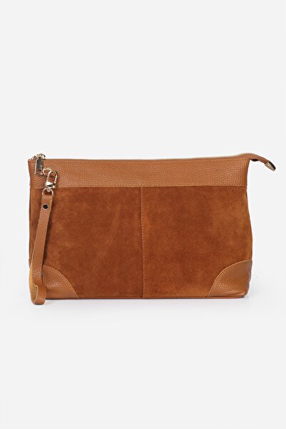 Alessia Bag Nila Genuine Leather Clutch Bag Tan Suede