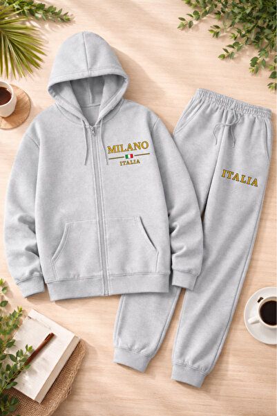 Pink Sky Unisex Printed Zippered Hooded Sweatshirt & Jogger Tracksuit Set