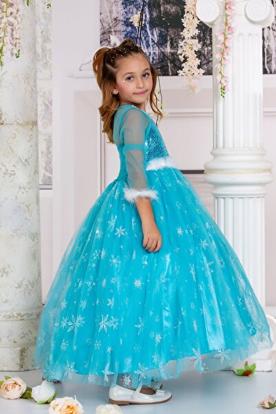 SÜSLÜ PİNK KİDS KIZ ÇOCUK ELSA ELBİSE