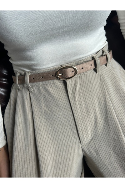 LİA KEMER Eminent Long Ring Patterned Suede Women's Gold Buckle Belt Jacket B...