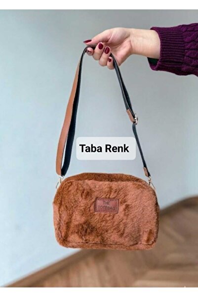 Efe Tek Bölmeli Ayarlanabilir Uzun Askılı Astarlı Kadın Peluş Omuz Çantası En...