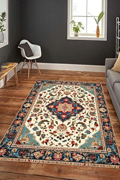 ferahome Dijital Baskı İran Desenli Vintage Şık Kaymaz Dot Taban Yıkanabilir ...
