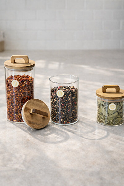 Kitchen Way Acacia Gasket Lid Jar Set Spice Container Kw-770 Series
