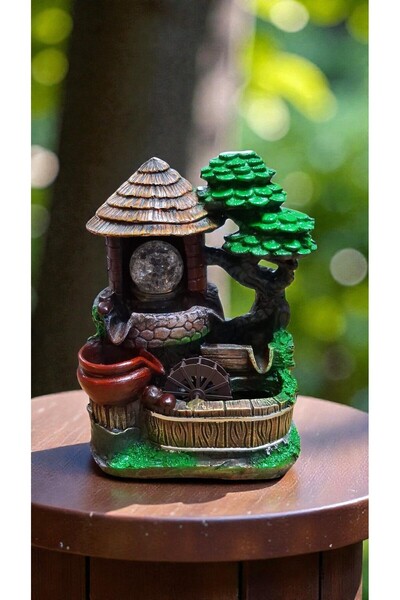 hediye Su Değirmeni Ev, Ağaç, Küp Dekoratif Led Işıklı Şelale Biblo Hediyelik...