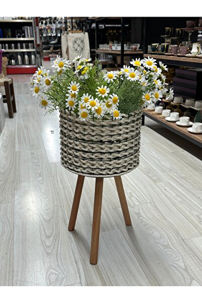 shop Yüksek ahşap ayaklı hasır örgülü saksılık