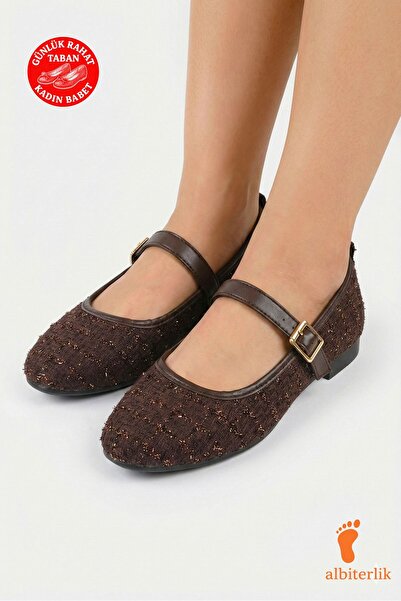 AlbiShoes Women's Comfortable Ballerina Flat Shoes with Buckle Classic Shoes ...