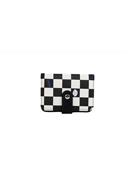 Midi Elegant Small Women's Card Wallet with Checkered Pattern