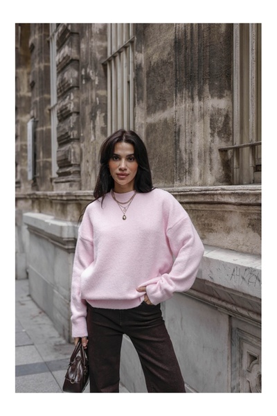 Elif Özbey Butik Pembe Bisiklet Yaka Yumoş Kazak