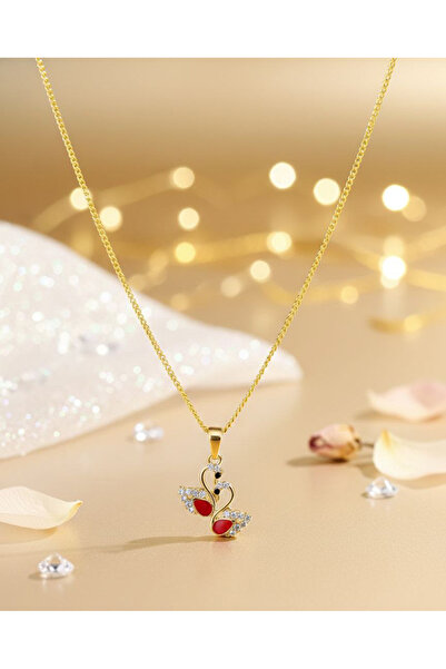 Shiklik Altın Renk Zirkon Taşlı Tavus Kuşu Model Kadın Kolye