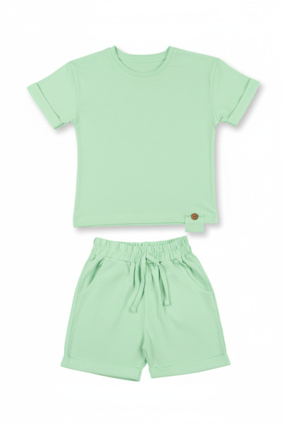 Difa Button Detailed Summer Unisex Mint Top and Bottom Set for Girls and Boys