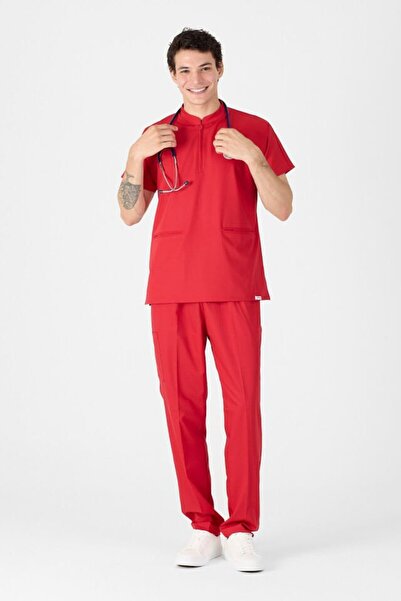 Owlet Medikal Stretch Fabric Red Judge Collar Scrubs Uniform