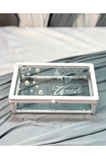 Cyz Home Beyaz İncili Cam Sunumluk Kapaklı Sandık, Çikolata Şeker Ve Takı Kut...