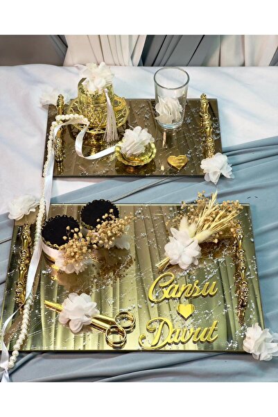 Cyz Home Златна огледална тава за годежни пръстени Тава за кафе на младоженец...