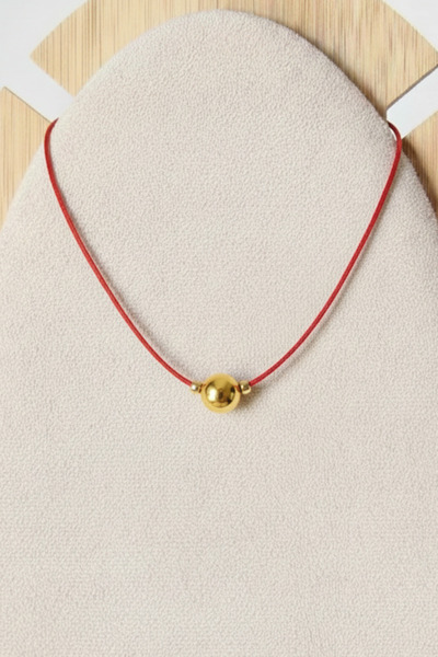 Siyah Kadın Sarı Boncuk Objeli Floş İpli Yeni Trend Kolye 40 cm KOL001
