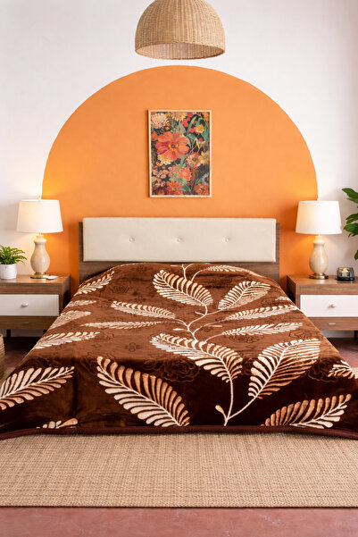 Bella Home Κουβέρτα Aslan 220x240 διπλής στρώσης - 6 κιλά καφέ φύλλο