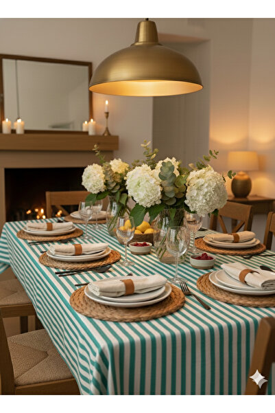 Heriya Turquoise Green Linen Tablecloth 150X220 cm