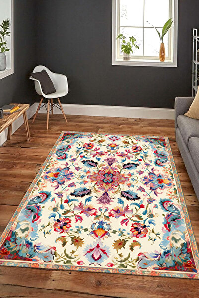 ferahome Dijital Baskı İran Desenli Vintage Şık Kaymaz Dot Taban Yıkanabilir ...