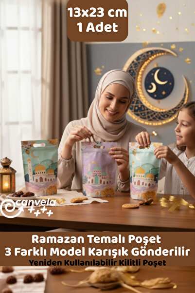İstisna Ramazan Temalı Hediye Poşeti Dik Duran El geçmeli Kilitli Kurabiye Po...