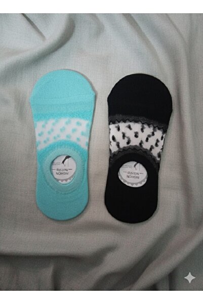 TChic Double Black-Blue Dotted Tulle Detailed Ballerina Socks