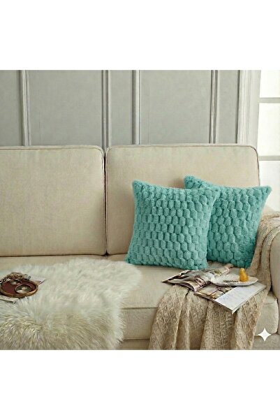 pufftable 2-Piece Plush Honeycomb Rabbit Cushion Cover 45*45 Water Green Colo...