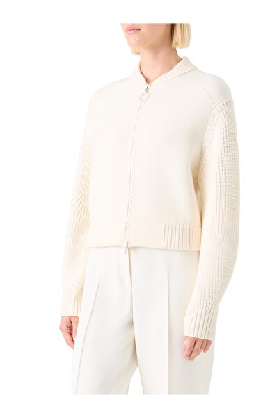 Akris Punto Fermuarlı Triko Krem Bomber Ceket