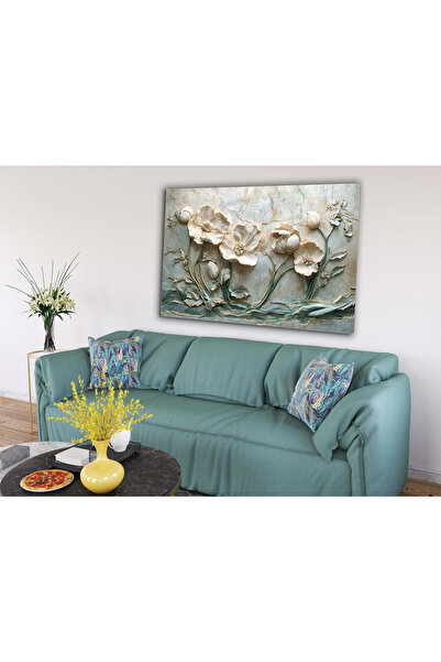 bestablo Kabartmalı Çiçek Desenli Kanvas Tablo | Modern Salon Duvar Dekoru
