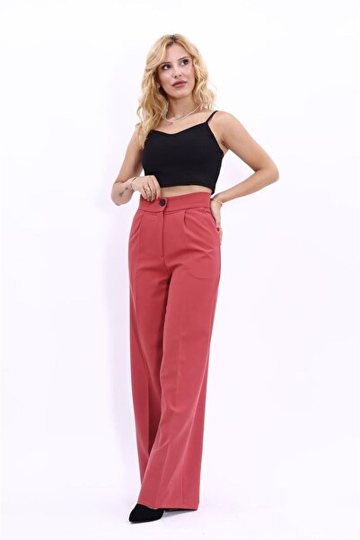 ÖNDER ÖZSOY High Waist Pocketed Palazzo Women's Trousers-Tile