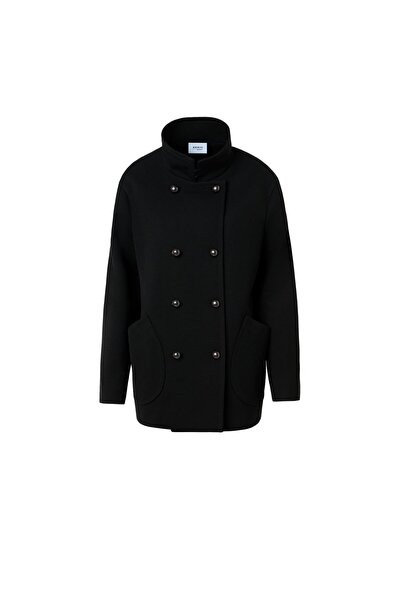 Akris Punto Düğme Detaylı Kruvaze Siyah Yün Kaban