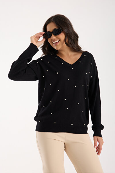 Moda Days Stone Detailed V-Neck Knitwear Blouse