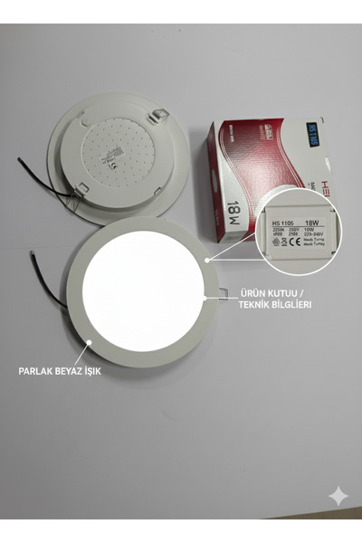 Helios 18W Beyaz Işık Led Spot Panel Lamba Dahili Trafolu Dış çap 21.3cm İç çap 17cm
