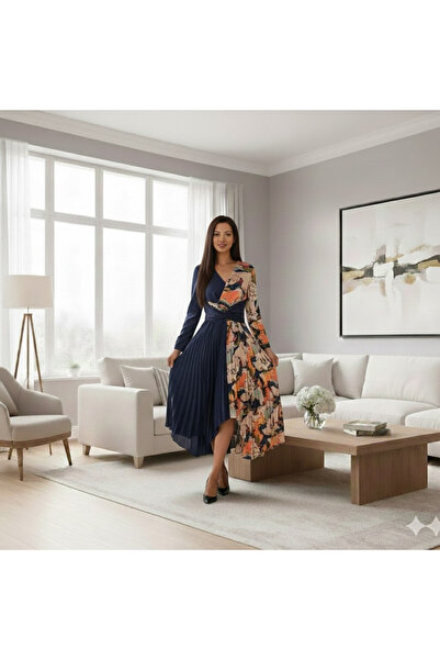 FULLJOY فستان نسائي أنيق بتصميم عصري فاخر, فستان ميدي بلاسيه حرير مورد مع كحل...