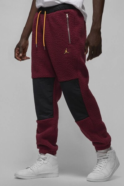 Nike Air Jordan Essential Fleece Winter Men Pant Burgundy Men's Wide Fit High...
